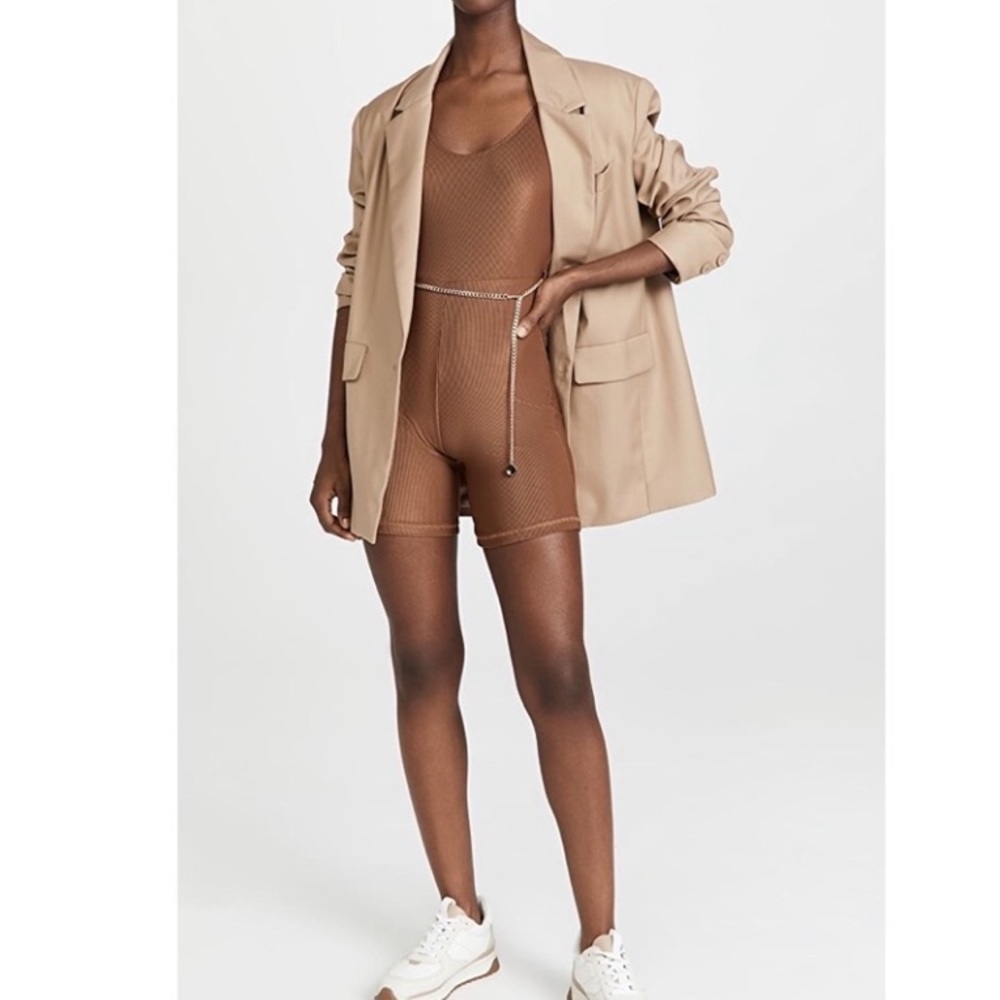 WeWoreWhat Active Scoop Brown Ribbed Bodysuit